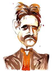 Jean Sibelius caricaturizado como un hombre joven